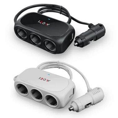 Adaptor priza auto multisocket 120W, 3 soclu auto, 3 USB, Type-C PD 36W, display LED, negru