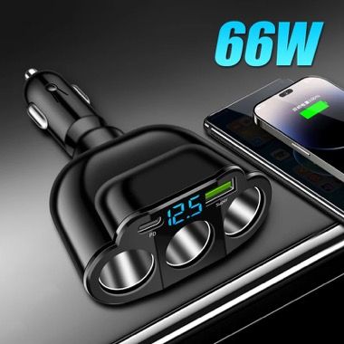 Adaptor priza auto multisocket 120W, 3 soclu auto, 3 USB, Type-C PD 36W, display LED, negru 2