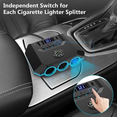 Adaptor priza auto multisocket 120W, 3 soclu auto, 3 USB, Type-C PD 36W, display LED, negru 4