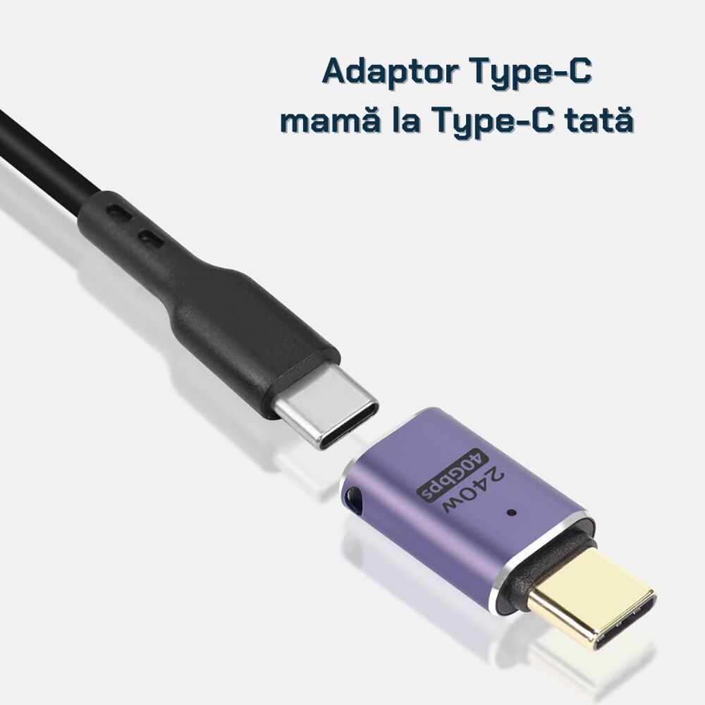 Adaptor USB-C mama la USB-C tata 240W si 40 Gbps, cu audio si video, gri 2