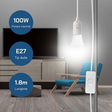 Cablu cu dulie E27 si stecher, intrerupator on/off, 220V, 1.8 m, alb 3