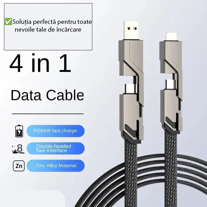 Cablu metalic 4in1 USB, Type-C si iOS, Fast Charge 1m