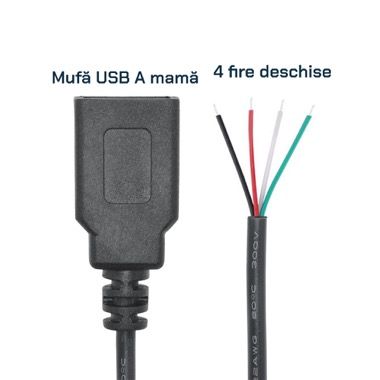 Cablu USB A 2.0 mama la 4 fire deschise, 25 cm, negru 2