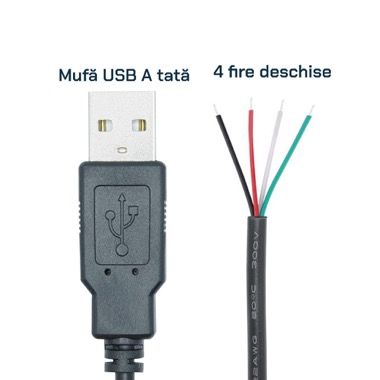 Cablu USB A 2.0 tata la 4 fire deschise, 25 cm, negru 2