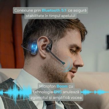 Casti Bluetooth Air X3 open ear cu conductie prin aer, microfon ENC si IPX5, negru 5
