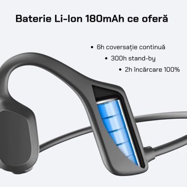 Casti Bluetooth Air X3 open ear cu conductie prin aer, microfon ENC si IPX5, negru 8