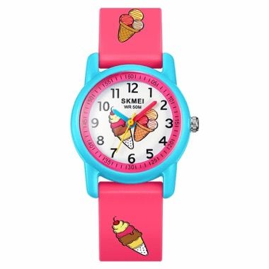 Ceas copii sport SKMEI 2157, analog, waterproof 5ATM, bratara silicon model inghetata, albastru cu roz 3