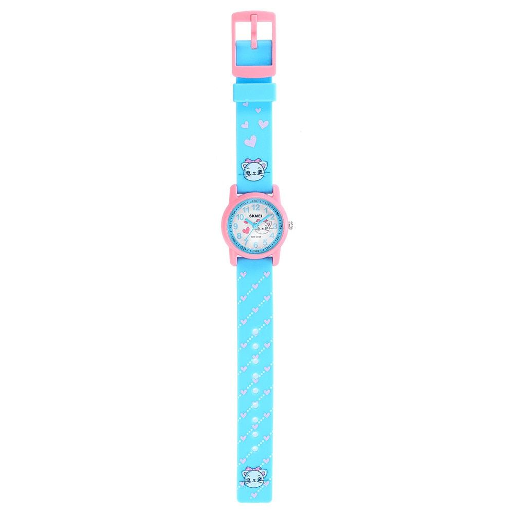Ceas copii sport SKMEI 2157, analog, waterproof 5ATM, bratara silicon model fluture, alb cu roz 4