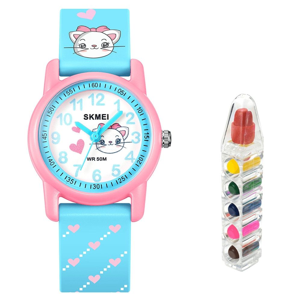 Ceas copii sport SKMEI 2157, analog, waterproof 5ATM, bratara silicon model masina retro, albastru cu galben