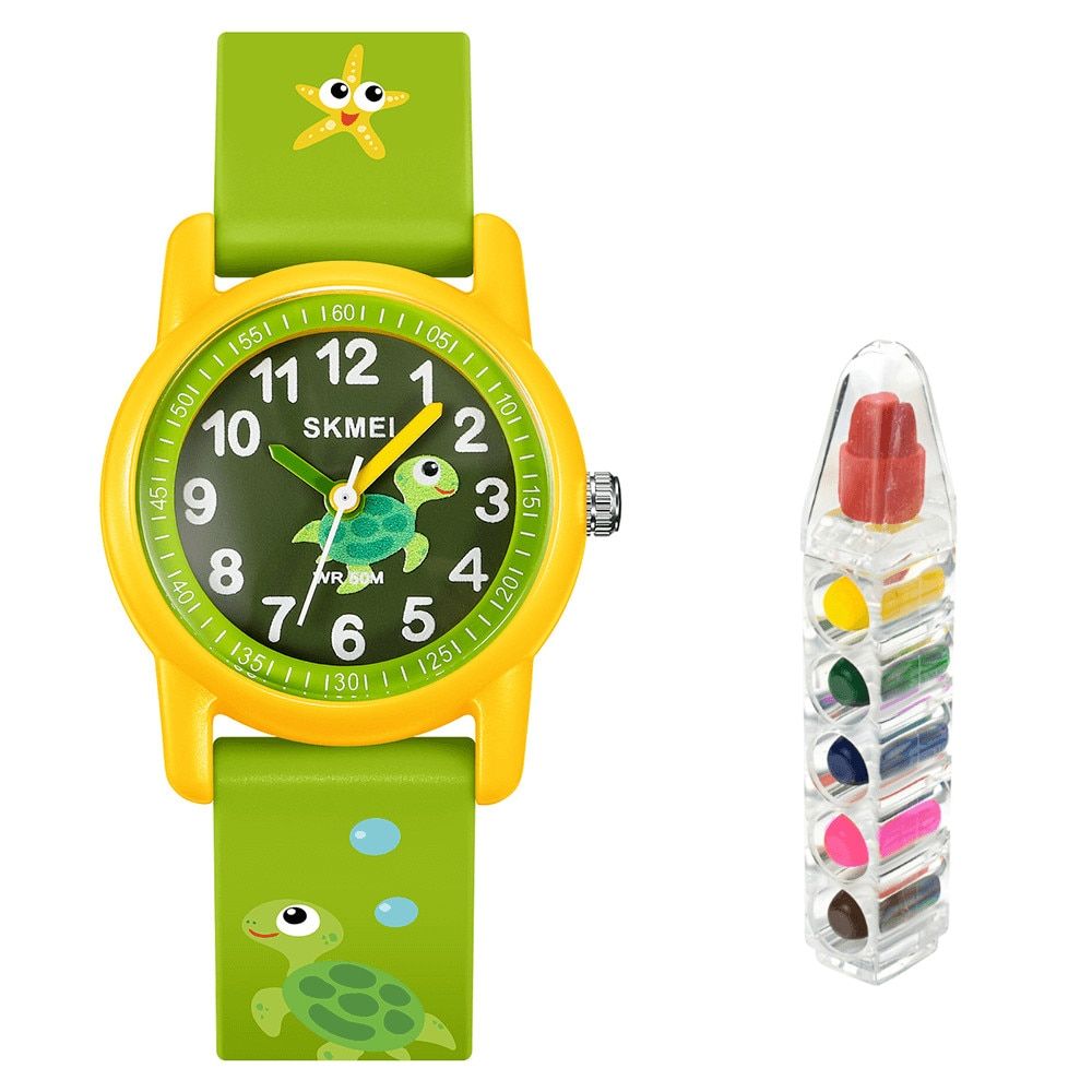 Ceas copii sport SKMEI 2157, analog, waterproof 5ATM, bratara silicon model broasca testoasa, galben cu verde