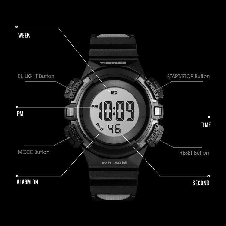 Ceas sport de copii SKMEI 1485, rezistent la apa 5ATM, cu alarma si cronometru, rosu 3
