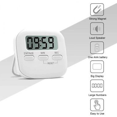 Cronometru digital de bucatarie cu alarma si 3 moduri de fixare, alb 5