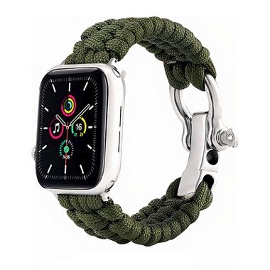 Curea nylon model paracord pentru Apple Watch 42/44/45/49 mm, seria 3-8, SE si Ultra, verde 1