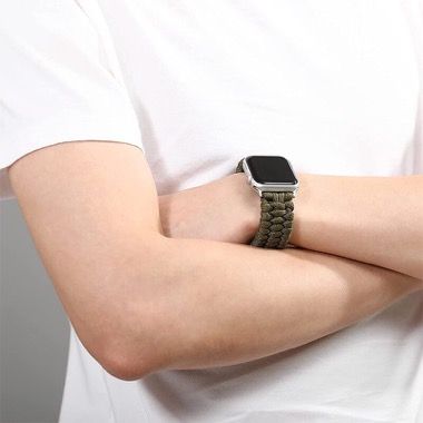 Curea nylon model paracord pentru Apple Watch 42/44/45/49 mm, seria 3-8, SE si Ultra, verde 3