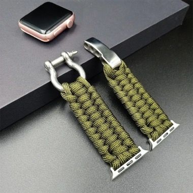 Curea nylon model paracord pentru Apple Watch 42/44/45/49 mm, seria 3-8, SE si Ultra, verde 7