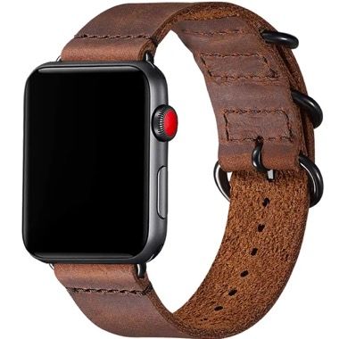 Curea piele pentru Apple Watch 42/44/45/49 mm, seria 3-8, SE si Ultra, maro-negru