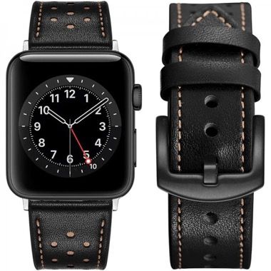 Curea piele pentru Apple Watch 42/44/45/49 mm, seria 3-8, SE si Ultra, negru-rosu 2