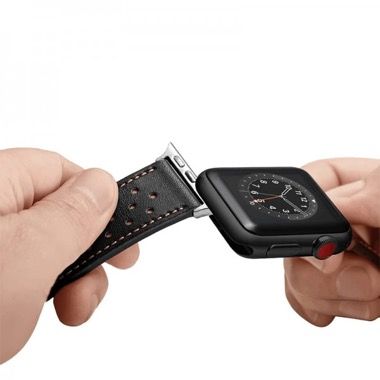 Curea piele pentru Apple Watch 42/44/45/49 mm, seria 3-8, SE si Ultra, negru-rosu 3