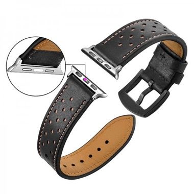 Curea piele pentru Apple Watch 42/44/45/49 mm, seria 3-8, SE si Ultra, negru-rosu 4