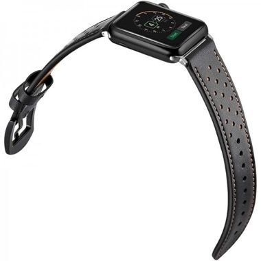 Curea piele pentru Apple Watch 42/44/45/49 mm, seria 3-8, SE si Ultra, negru-rosu 5