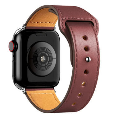 Curea piele pentru Apple Watch 42/44/45/49 mm, seria 3-8, SE si Ultra, negru-rosu 6