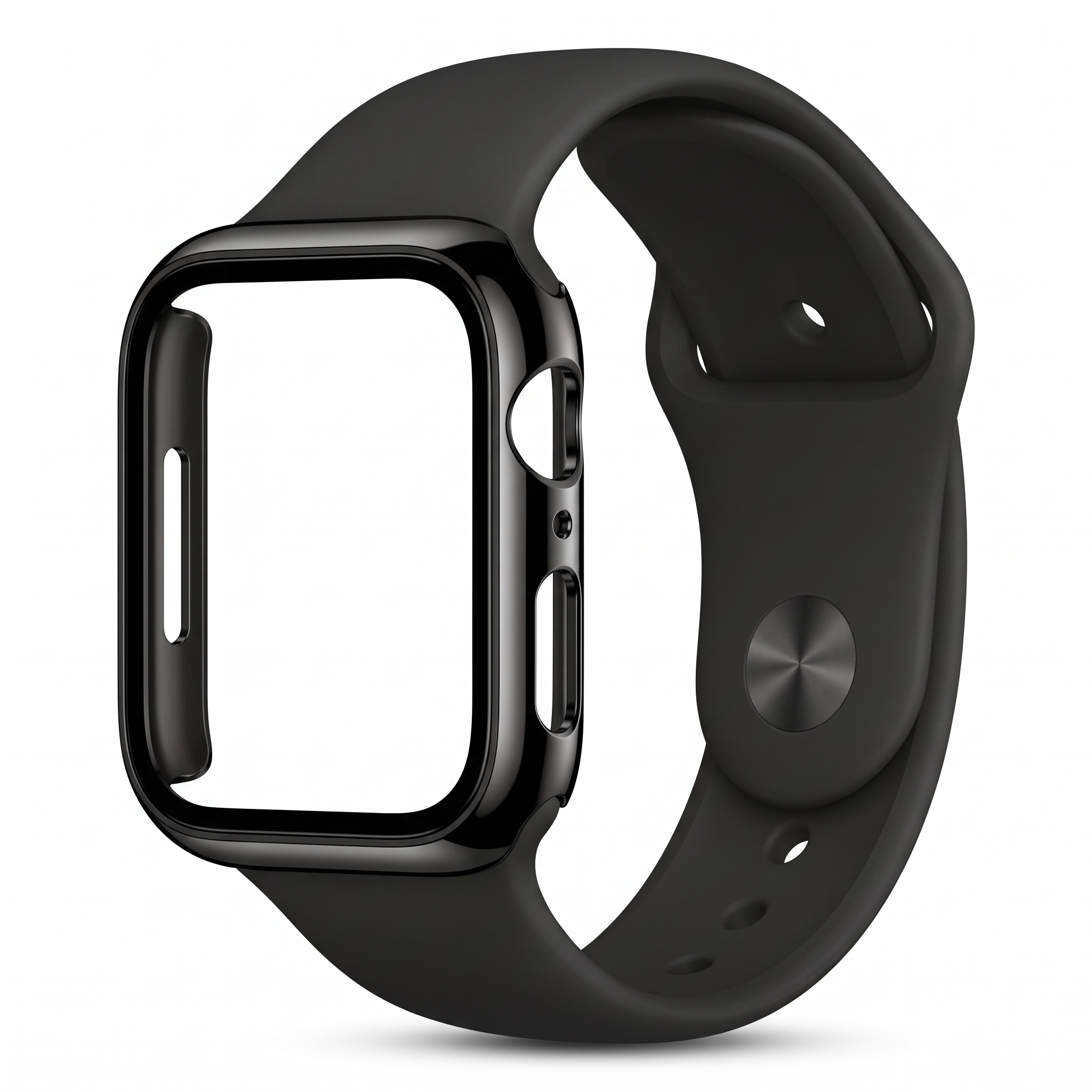 Curea silicon cu carcasa metalica pentru Apple Watch 4/5/6/SE 44 mm, negru
