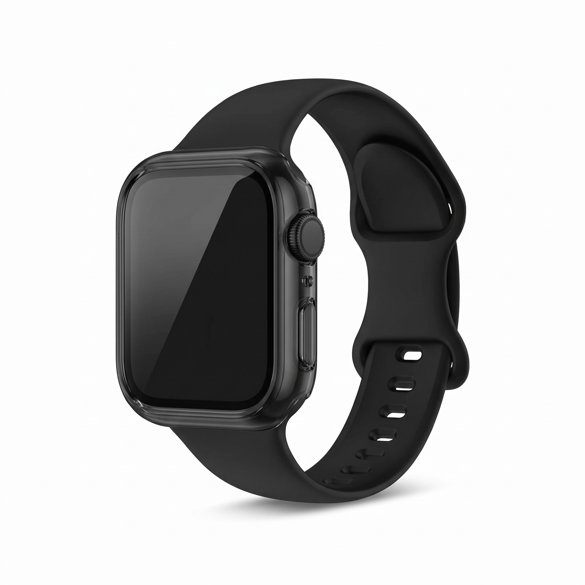 Curea silicon cu carcasa transparenta pentru Apple Watch 4/5/6/SE 44 mm, negru
