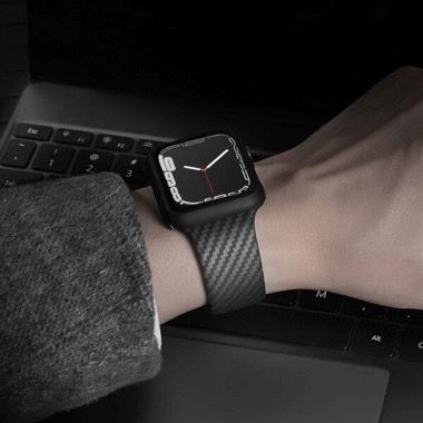 Curea silicon model fibra de carbon pentru Apple Watch 42/44/45/49 mm, seria 3-8, SE si Ultra, negru 2