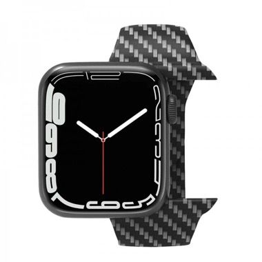 Curea silicon model fibra de carbon pentru Apple Watch 42/44/45/49 mm, seria 3-8, SE si Ultra, negru 6