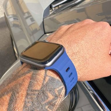 Curea silicon pentru Apple Watch 42 / 44 / 45 / 49 mm, seriile 3-9, SE si Ultra, albastru, Bermek 3