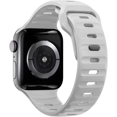 Curea silicon pentru Apple Watch 42 / 44 / 45 / 49 mm, seriile 3-9, SE si Ultra, gri deschis, Bermek 8