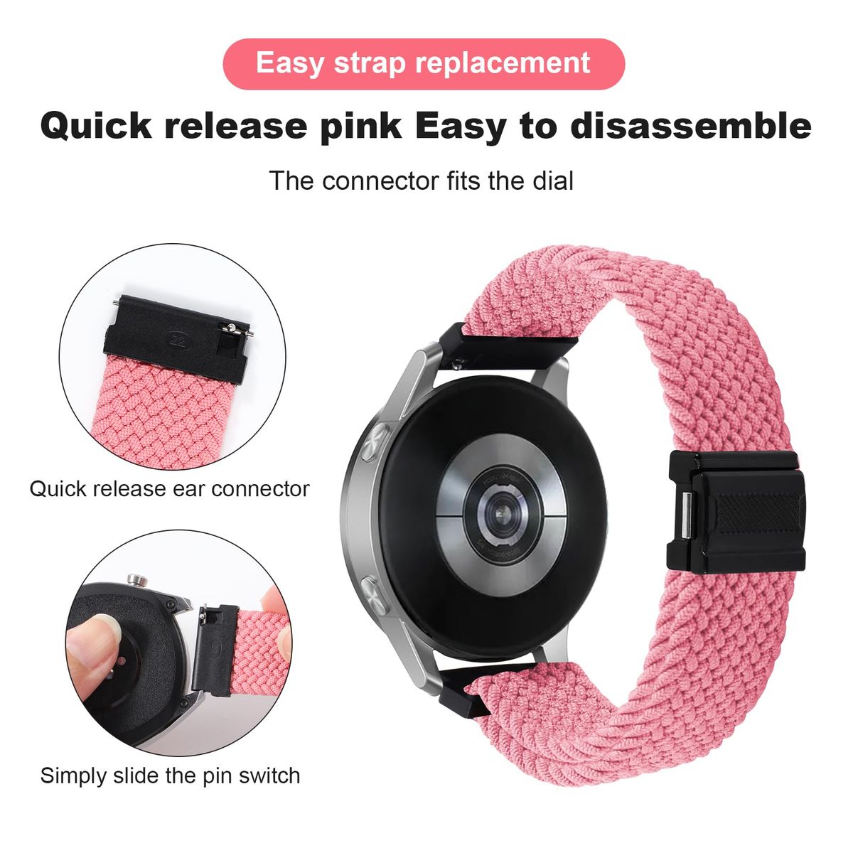 Curea universala 22 mm din nylon pentru Galaxy Watch 3 si Huawei Watch GT, negru 2