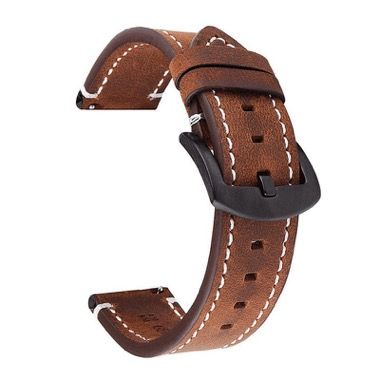 Curea universala 22 mm din piele naturala cusuta pentru Samsung, Gear S3 si Fossil, maro retro