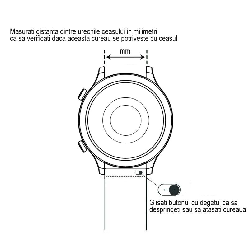 Curea universala 22 mm din piele naturala pentru Huawei Watch GT / GT2 si Samsung Galaxy Watch, negru 3