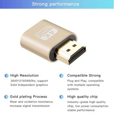 Emulator HDMI dummy 4K DDC EDID pentru pornire GPU fara monitor, minat, auriu 4