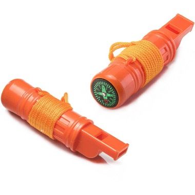 Fluier de supravietuire multifunctional cu busola, amnar si oglinda, portocaliu 2