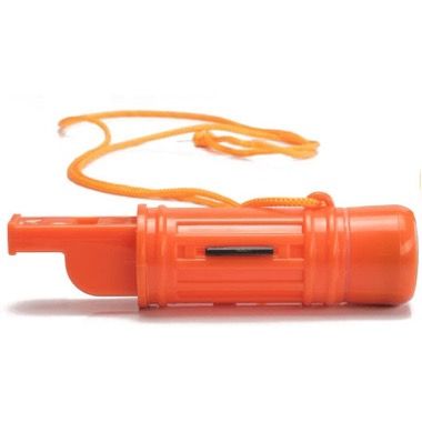 Fluier de supravietuire multifunctional cu busola, amnar si oglinda, portocaliu 5