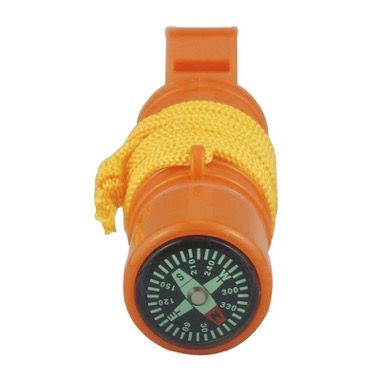 Fluier de supravietuire multifunctional cu busola, amnar si oglinda, portocaliu 6