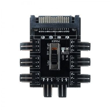 Hub splitter SATA la 8 ventilatoare 3 sau 4 pini, cu 3 viteze si LED, negru
