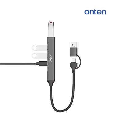 Hub USB Onten 4 in 2, adaptor USB A si USB-C la 1x USB 3.0 si 3x USB-C, carcasa aluminiu 4