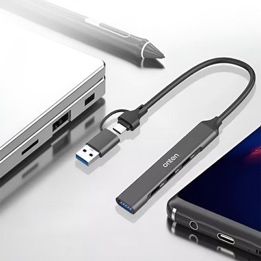 Hub USB Onten 4 in 2, adaptor USB A si USB-C la 1x USB 3.0 si 3x USB-C, carcasa aluminiu 5