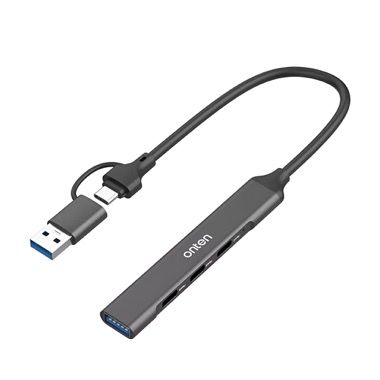 Hub USB Onten 4 in 2, adaptor USB A si USB-C la 1x USB 3.0 si 3x USB-C, carcasa aluminiu 6