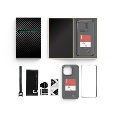 Husa Bermek iPhone 14 Pro Max cu ecran E-Ink NFC, silicon si folie sticla, negru 3