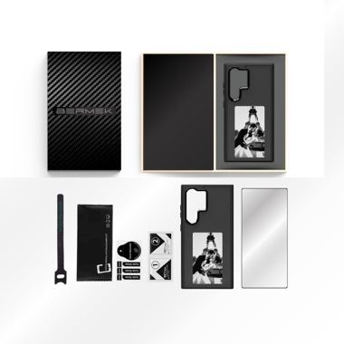 Husa Bermek Samsung Galaxy S24 Ultra cu ecran E-Ink NFC, silicon si folie sticla, negru 5