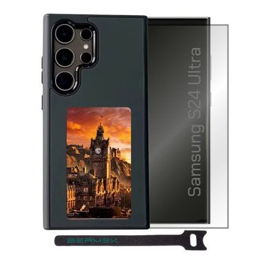 Husa Bermek Samsung Galaxy S24 Ultra cu ecran E-Ink NFC, silicon si folie sticla, negru 6