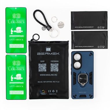 Husa Honor 70 5G antisoc Bermek cu 2 folii de protectie, albastru