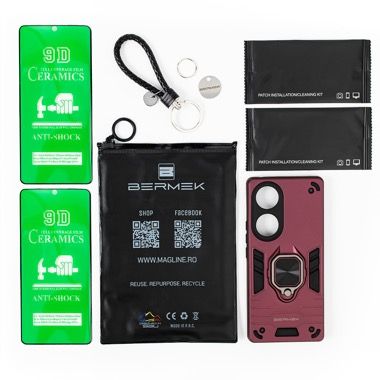 Husa Honor 70 5G antisoc Bermek cu 2 folii de protectie, visiniu 6