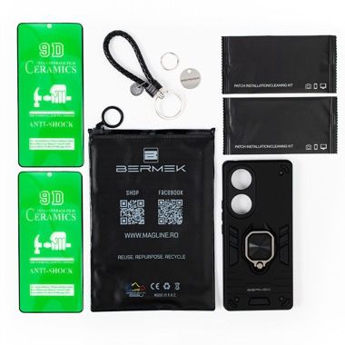 Husa Honor 70 5G antisoc neagra cu 2 folii de protectie, Bermek 6