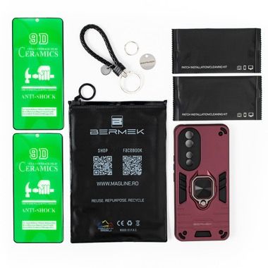 Husa Honor 90 5G antisoc Bermek cu 2 folii de protectie, visiniu