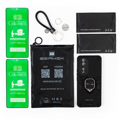 Husa Honor 90 5G antisoc neagra cu 2 folii de protectie, Bermek 6